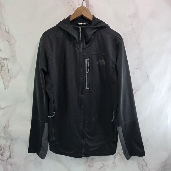 North Face Jacket Mens Large Black Fleece Full Zip Mid Layer Lightweight Hooded - Picture 1 of 15